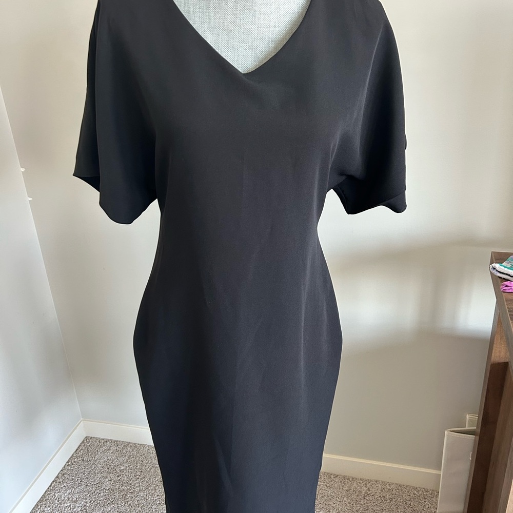 Lori Michaels Black Midi Sheath Dress with V-Neck Dolman Sleeves